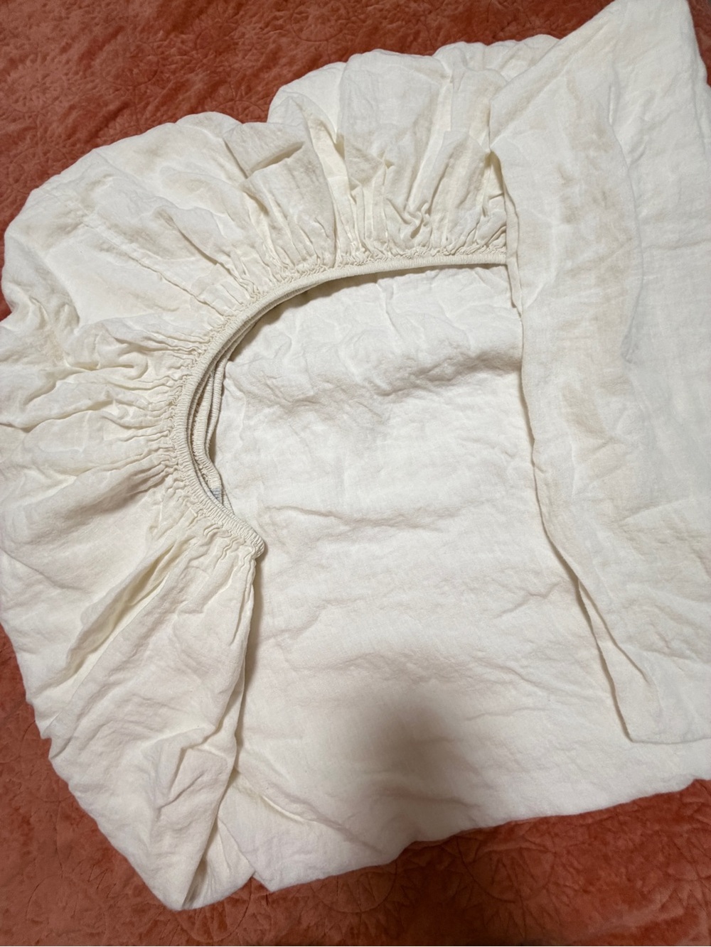 Brooklinen Washed European Linen Queen Fitted Sheet Ivory Cream 100% Linen